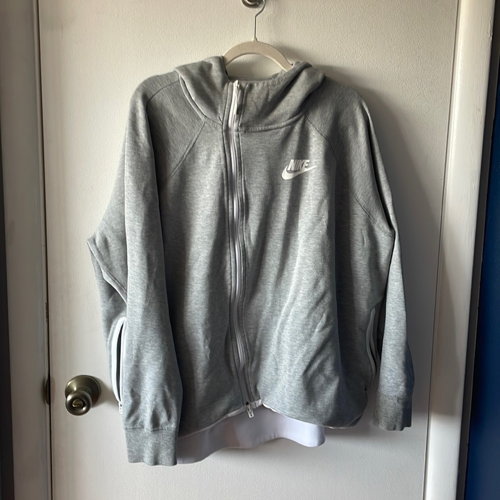 Gray and White Nike Asymmetrical High Low Zip Up